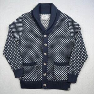 Long Wharf Supply Co Sweater Mens Medium Blue Shawl Collar Cardigan Knit